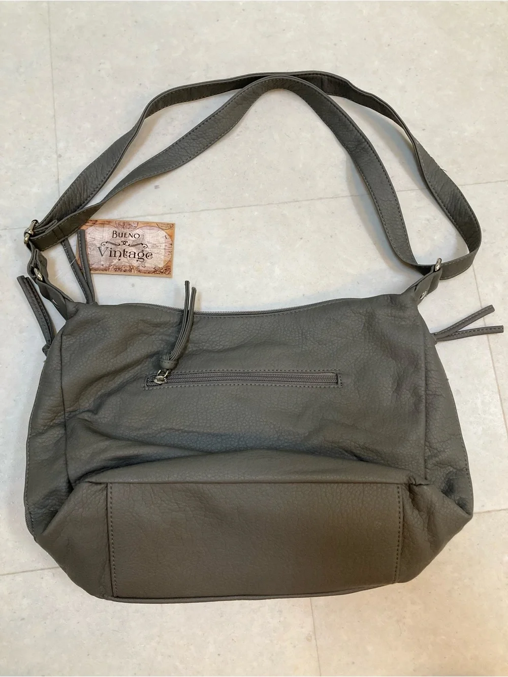 Bueno Vintage Olive Green Purse Multi-Pocket Faux-Leather Messenger Bag